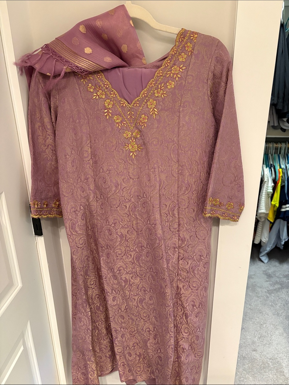 Elegant Mauve Embroidered Sharara Suit